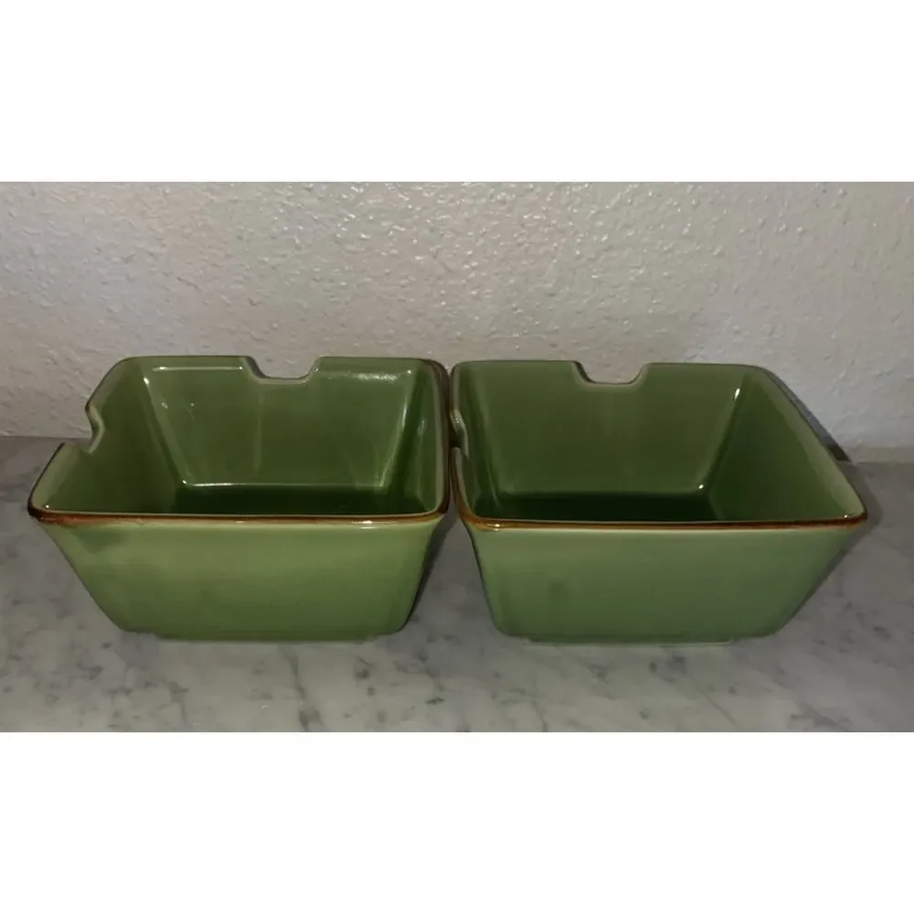 Pottery Barn Square Ramen Rice Noodle Bowl 6” Notch For Chopsticks Green